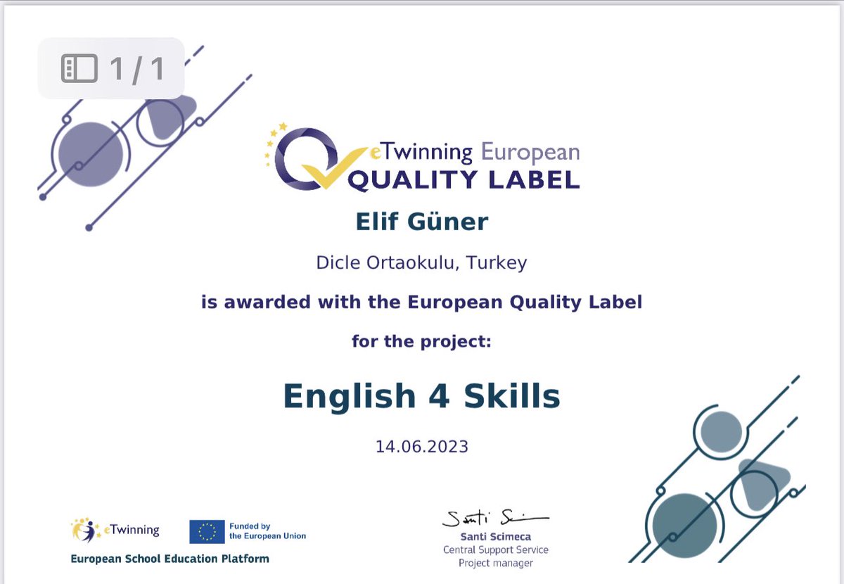 DicleSilopi's tweet photo. Okulumuz İngilizce öğretmeni Elif Güner’in kurucusu olduğu eTwinning projesi “English 4 Skills” Avrupa kalite etiketi almaya hak kazanmıştır. Öğretmenimizi ve projede yer alan öğrencilerimizi tebrik ederiz. @sirnakmem73 @Mirzacazim @SilopiMEM @bilennmurat @VahapDag https://t.co/eKIrQlXIpN