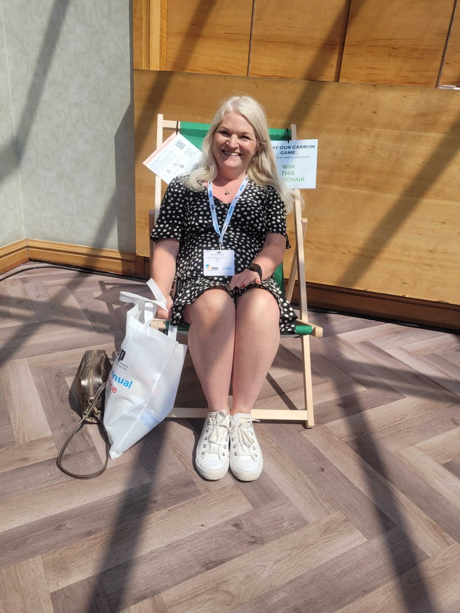 CC2i_'s tweet photo. We’re delighted to announce the winner of our unique deck chair! A lot of fun was had and we’d like to thank everyone for participating, but there can only be one winner: here today with Disabled Living, congratulations to @AurndraGolden! #Carbon #Naeps23 #Naeporganisers #NetZero https://t.co/pfDo35nj1L