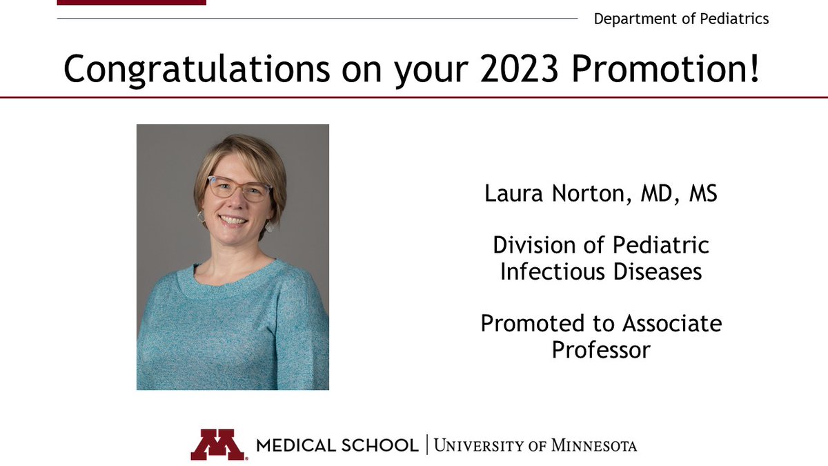 Congratulations to Dr. Laura Norton on her promotion to #AssociateProfessor! Dr. Norton directs the #PedsID Fellowship & the #AntimicrobialStewardship Program.  She also has been focused in #QualityImprovement projects and big data analysis of children hospitalized from #COVID.
