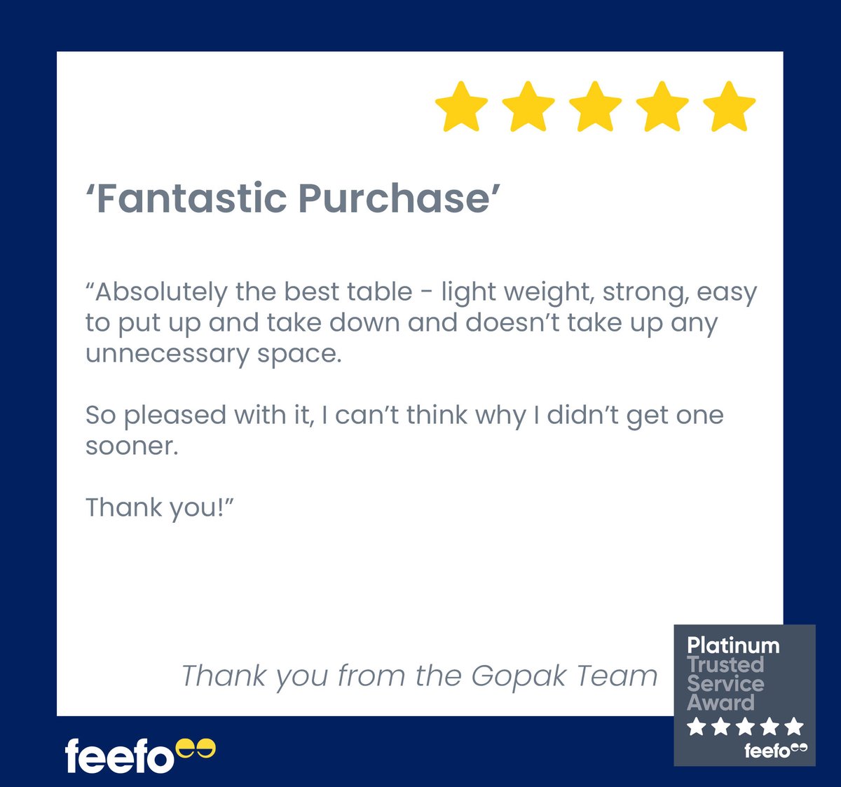 GopakLtd's tweet photo. This cheery feedback has given us a very good reason to smile on this sunny day.  Thank you “IB” for sharing this with us.
#customerfeedback #customerreview #feefo #happycustomer https://t.co/n9ytj1HlEz
