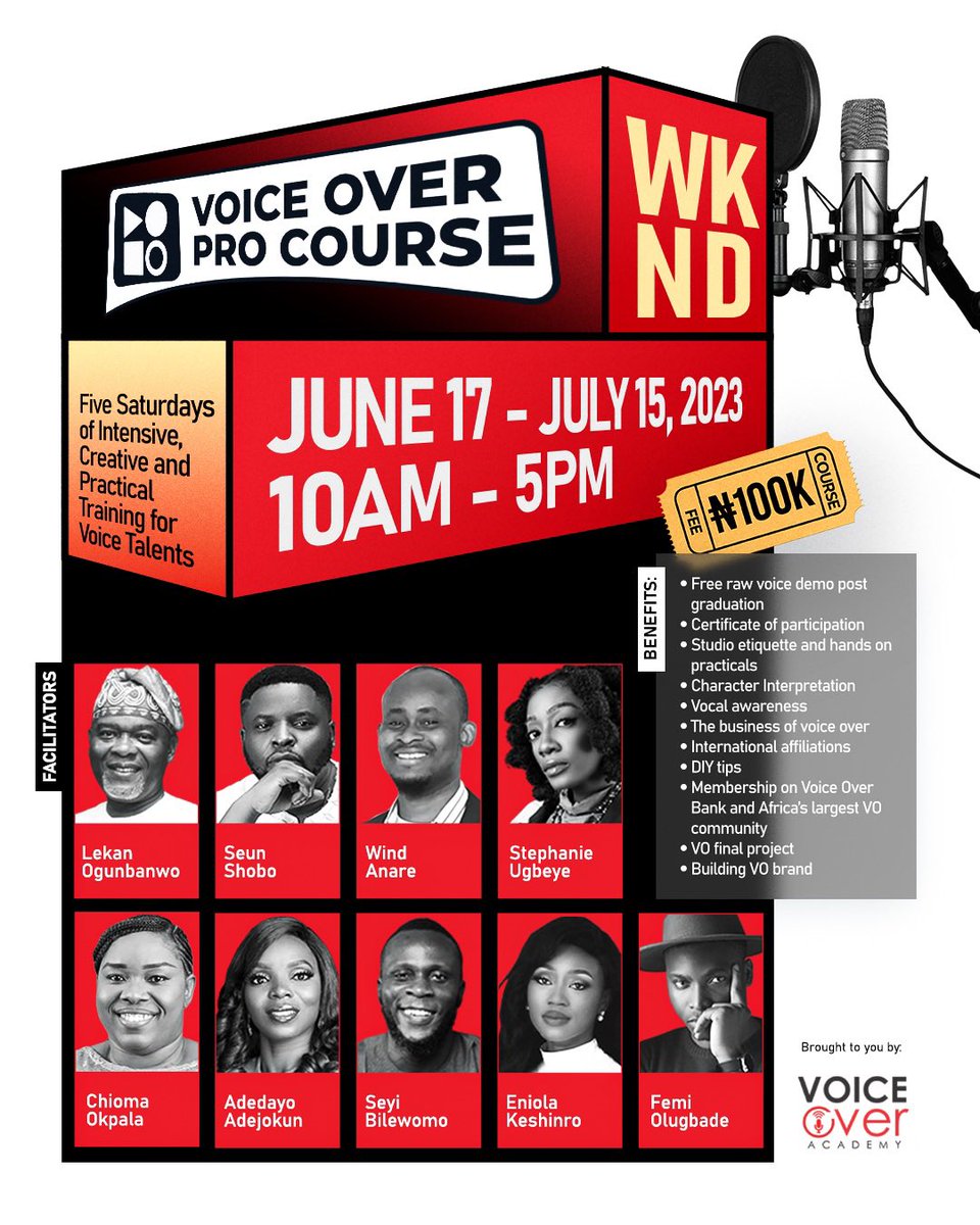 voiceoveracad's tweet photo. Here’s another opportunity for you to learn what your voice is capable of achieving for you. This is the Procourse for weekenders! Five intensive Saturdays of creative, practical and fun voice over training. Join us by registering by following the info on the thread below #voice https://t.co/kRkhl9P5aO