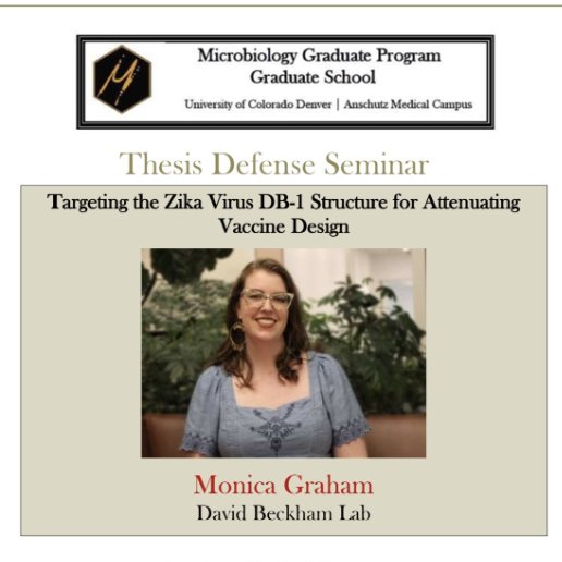 Today Monica Graham is defending her thesis entitled "Targeting the Zika Virus DB-1 Structure for Attenuating Vaccine Design"! In this work she offers insights into the function of the Dumbbell 1 structure of an untranslated region of the Zika Virus RNA genome during infection.
