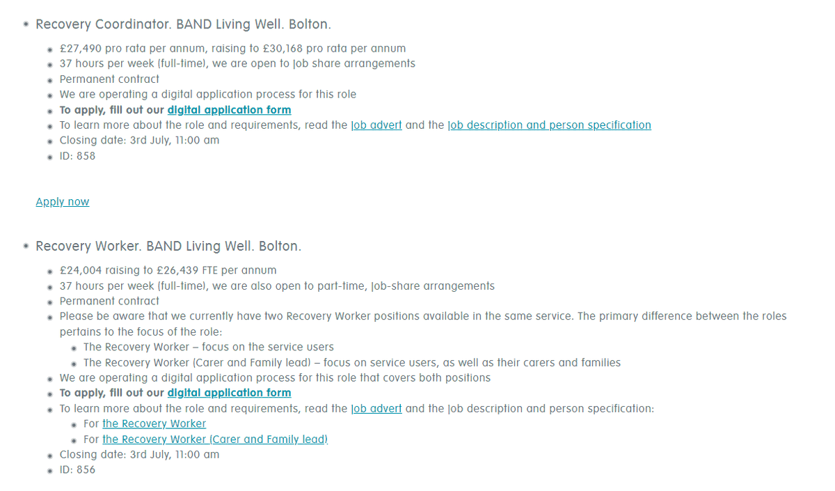 We are happy to announce we have a range of jobs now open for applications! 

#Bolton #Jobs #mentalhealth 

Firstly as part of the <a href="/BoltonLivingWel/">Bolton Living Well</a>  team 

MH Recovery coordinator
2x MH Recovery Worker (one role has an additional focus of working with families and carers)