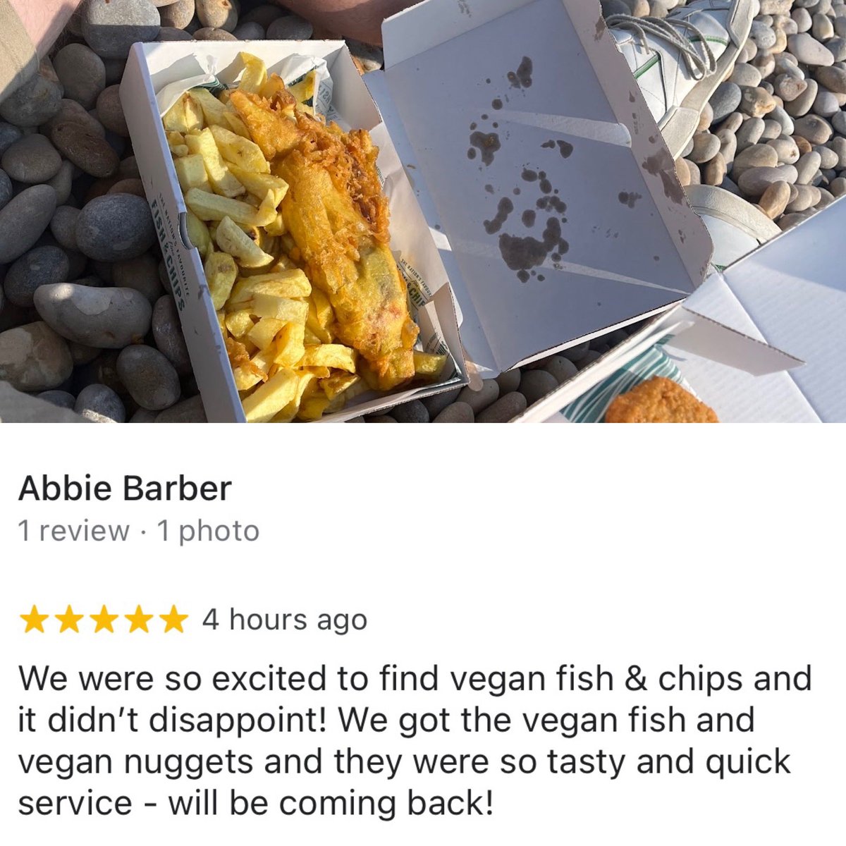 ⭐️⭐️⭐️⭐️⭐️

We love a Review & what better than 5 stars for our #veganmenu 

Thanks to Abbie for this google review & fab photo. 

Get posting your #chesilchippie pics, we LOVE to see & repost them 💙