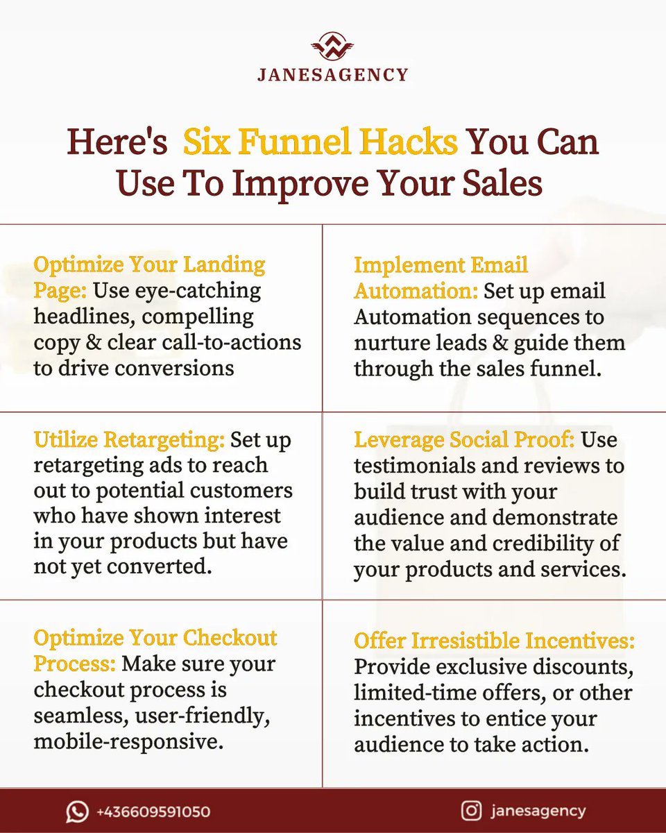 Janesagency1's tweet image. Dive into these secrets of successful funnels NOW and watch your sales soar!💥
Send a message for more info.

#DigitalMarketing #FunnelHacks #SalesBoost #Entrepreneurship