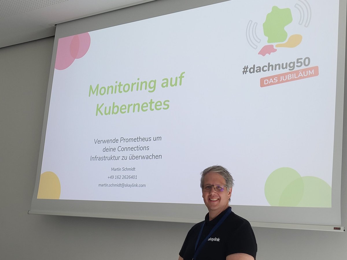 easterlakes's tweet photo. @MSSputnic presenting monitoring approaches for the #HCLConnections stack. #DACHNUG50 #ESN #K8s @HCLDigital @HCLAmbassadors @HCLDigital @we_are_skaylink https://t.co/DsVOqt7qUR