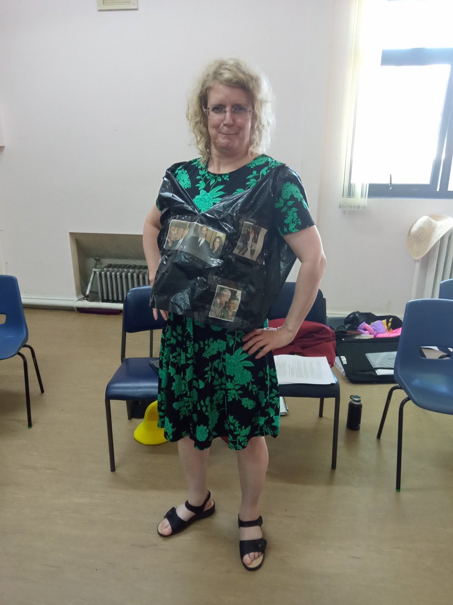 CreativeEnglish's tweet image. Newspaper fashion is back! Peter is very pleased with his new 'royal waistcoat!' 😂 #appliedtheatre