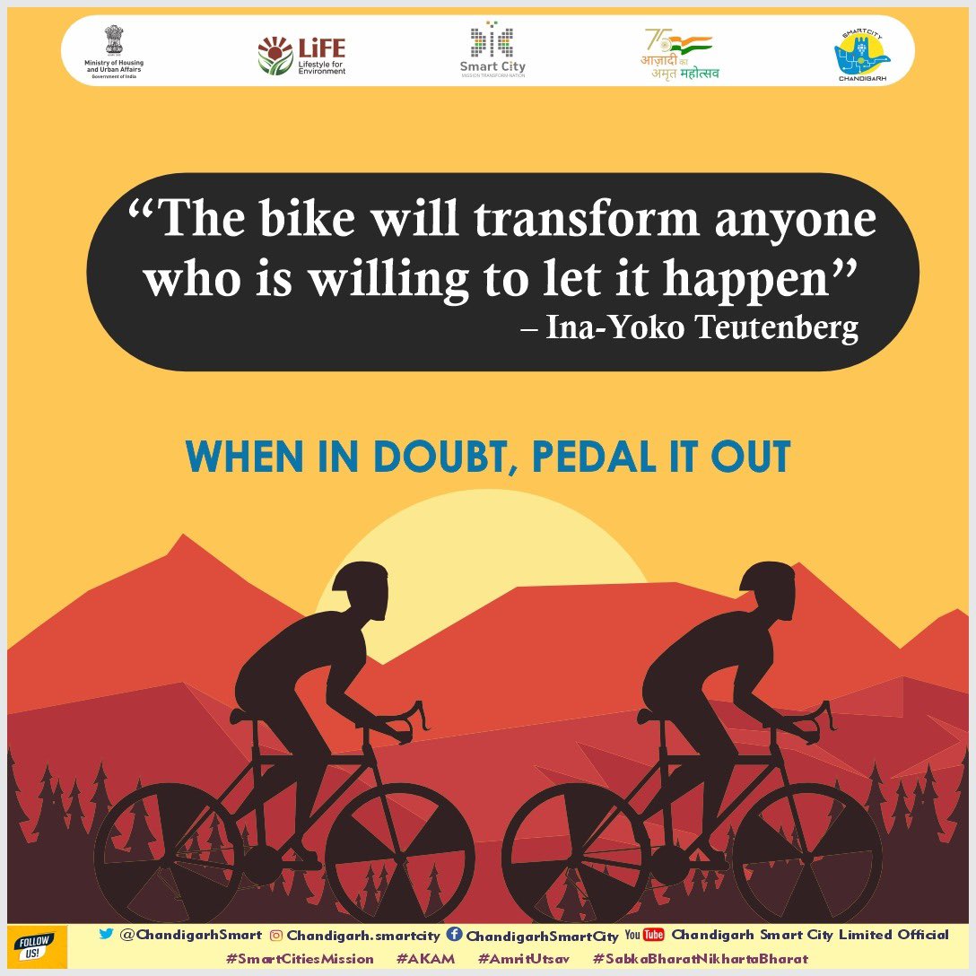 Cycling triggers the brain to improve the blood flow throughout the body, which in turn results in a healthy and strong body.

#ChandigarhSmartCity #cyclinglife #cycling #SmartCityChandigarh #SmartCitiesMission #AKAM #AmritUtsav #SabkaBharatNikhartaBharat #WorldBicycleDay2023…