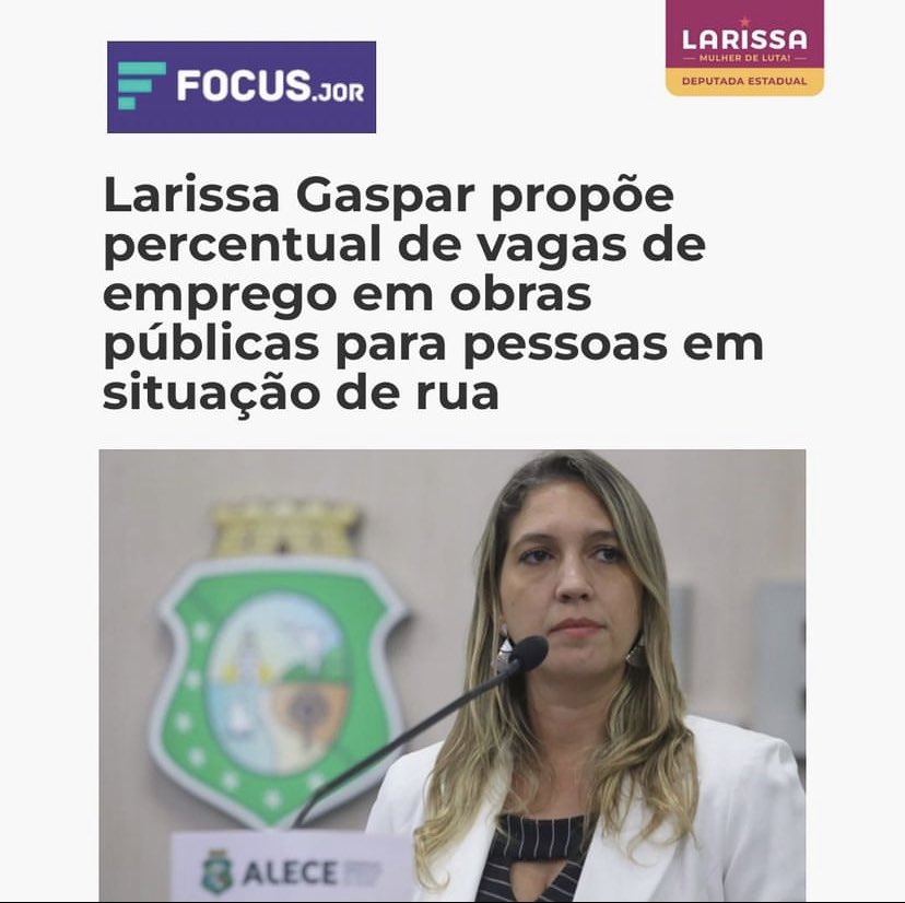 Larissafgaspar's tweet image. A imprensa repercutiu nossa Indicação 375/203, que trata sobre a reserva de percentual de vagas de emprego em serviços e obras públicas para pessoas em situação de rua no Ceará.

👉 Leia a matéria completa arrastando pro lado 👉

#pessoasemsituaçãoderua #direitoshumanos