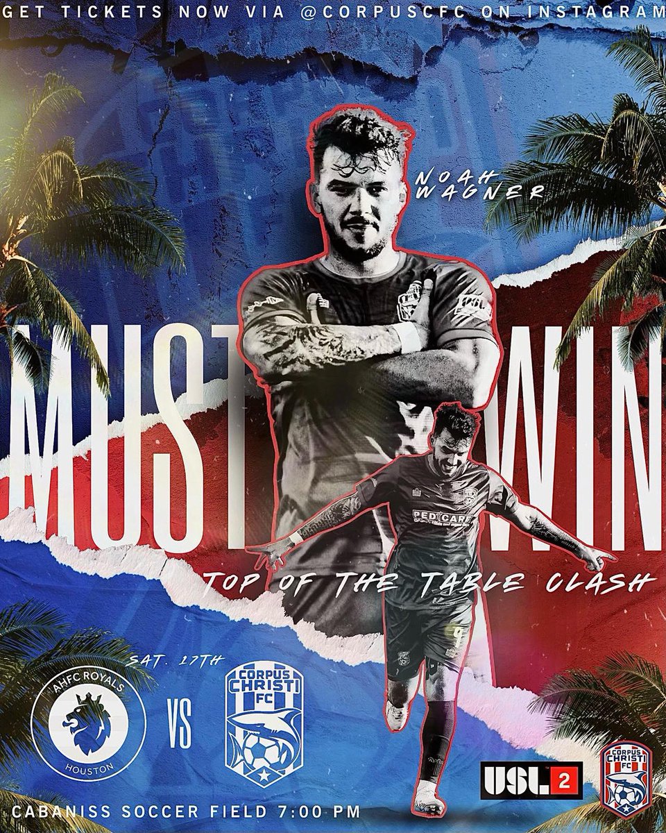 CorpusCFC's tweet photo. Top of the table clash this Saturday!⚔️

Come cheer us on as we battle Royals for the top of the league!🦈

Tickets available now!

#SomosSharks | #CCFCvAHFC https://t.co/UAFs791Ao4