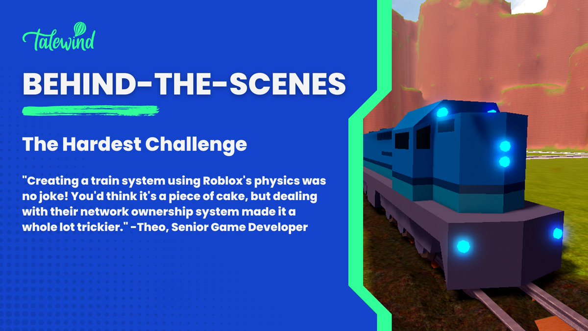 TalewindGames's tweet image. 🐔 Building a train system in Roblox's physics? Way harder than it sounds!   
Don't underestimate the complexity of their network ownership system. 
Time for some serious coding adventures! 🐔 
#RobloxChallenges #GameDev #Talewind #RobloxAdventures #RobloxGaming