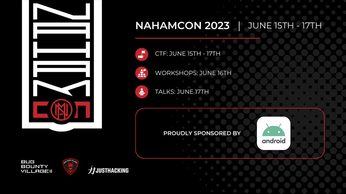 We're excited to be sponsoring #NahamCon2023 happening June 15-17th. It's virtual, free, and a great opportunity to learn the latest in bug hunting techniques, meet other security professionals, and earn prizes. Register now at nahamcon.com!