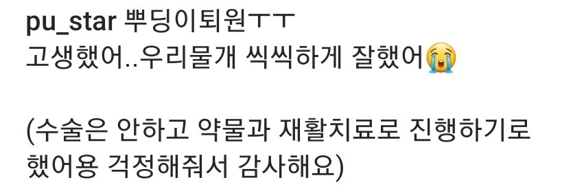 dabitna_'s tweet photo. 230614 pu_star ig update

"Puding has discharged from hospital ㅜㅜ you've worked hard.. Our seal was so brave and did well 😭

(It was decided not to do surgery and proceed w/ medication &amp; rehab, thanks for your concern)"

Uwah glad that Puding is getting better 🥹🫶
#MONT #몬트 https://t.co/nEmsV3UdBW