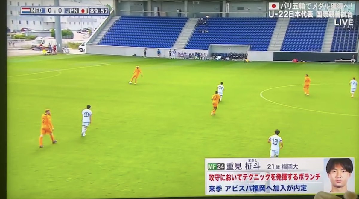 国際親善試合
U22日本代表vsU22オランダ代表　0-0

福岡大学サッカー部　重見征斗　89分交代出場