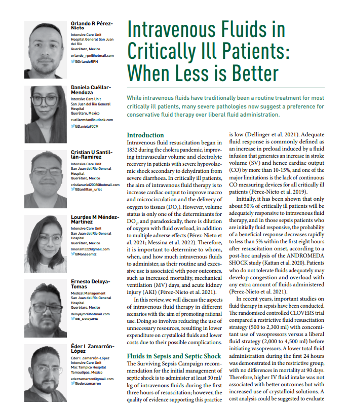 Intravenous fluids have traditionally been a routine #treatment for most critically ill patients. Now many severe #pathologies suggest a preference for conservative fluid therapy over liberal fluid administration.

iii.hm/icu32023perezn…

<a href="/OrlandoRPN/">Orlando RPN</a> <a href="/E_DeloyaMD/">Ernesto DT</a> <a href="/dreder_zamarron/">Eder Zamarrón</a>