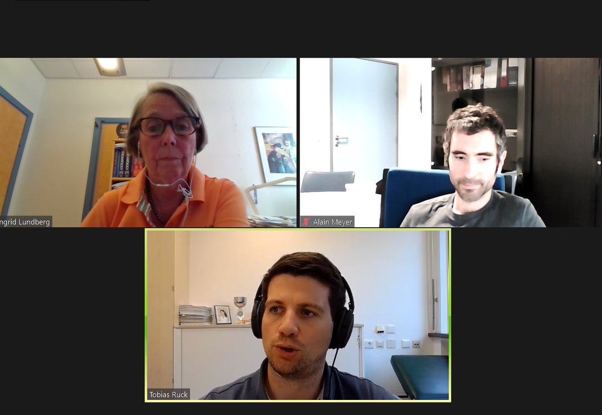 ern_reconnet's tweet photo. 🔴#ERNReCONNETlive from the #ERNReCONNETwebinar on "Introduction to different subtypes of #IIM" with Prof #IngridLundberg, Prof #AlainMeyer n Prof #TobiasRuck ➡️ Q&amp;A time, let's #brainstorm 
#ERNs #EU4Health #ERNReCONNET #rheumatology #patients #IdiopathicInflammatoryMyopathies https://t.co/N5TvMnWCqz