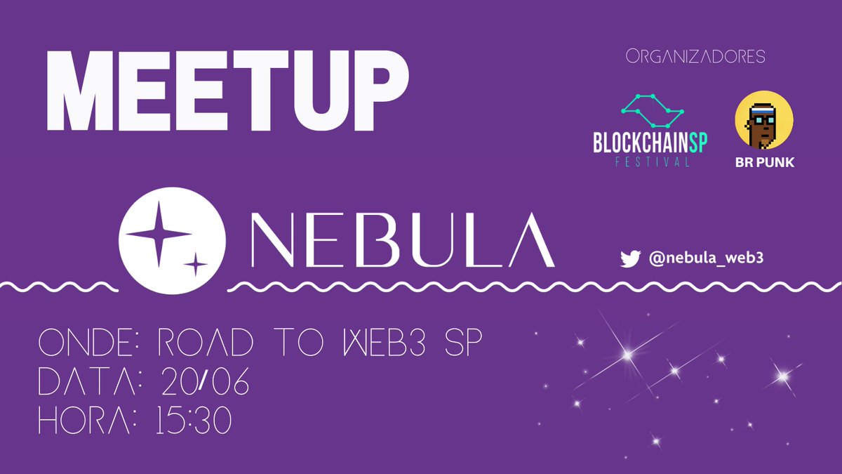 Olá comunidade! Queremos convidar as mulheres da web3 presentes em SP no dia 20 para o side event da Nebula❤️‍🔥 Teremos petiscos, drinks não alcoólicos 😜 e muitos brindes! Venha trocar ideias e conectar com comunidades pesadas do mercado. Esperamos vcs!