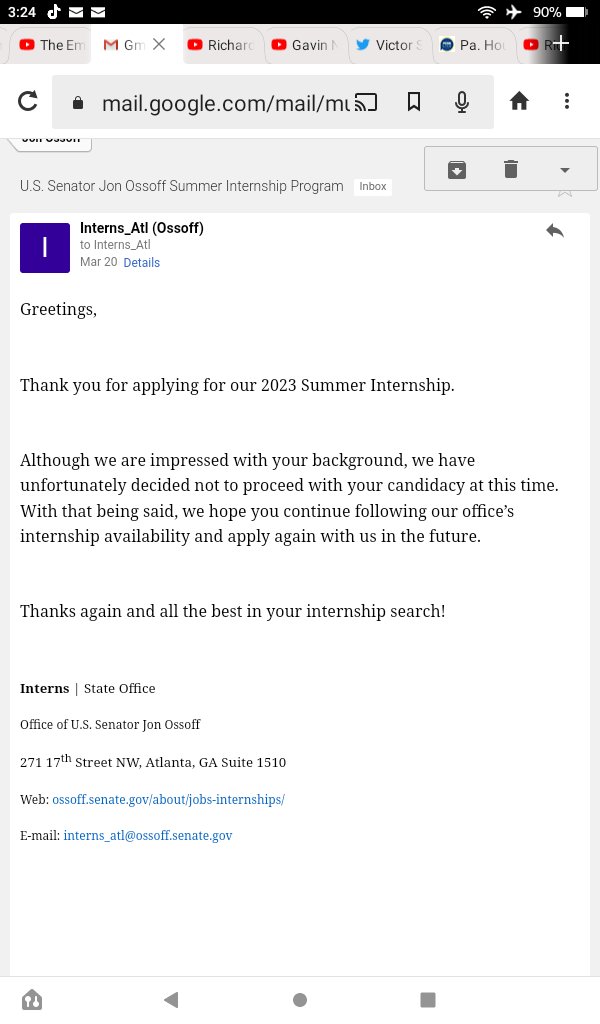 I got rejected to be a interim in Jon Ossoff's office