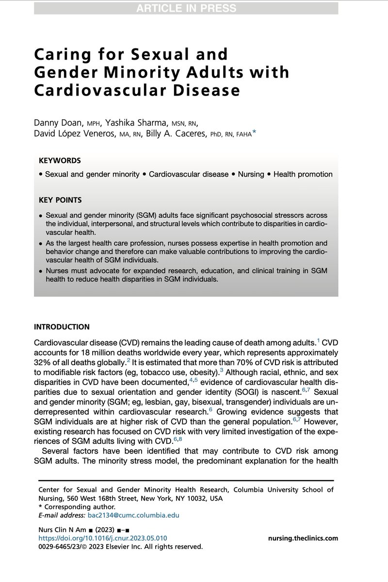 Never in a million years did I think I could be the first-author of a published paper. But thanks to @billycaceres_ and the #CaceresTeam, I am proud to announce our work titled, "Caring for Sexual and Gender Minority Adults with Cardiovascular Disease." Here's to many more! 🎉🏳️‍🌈