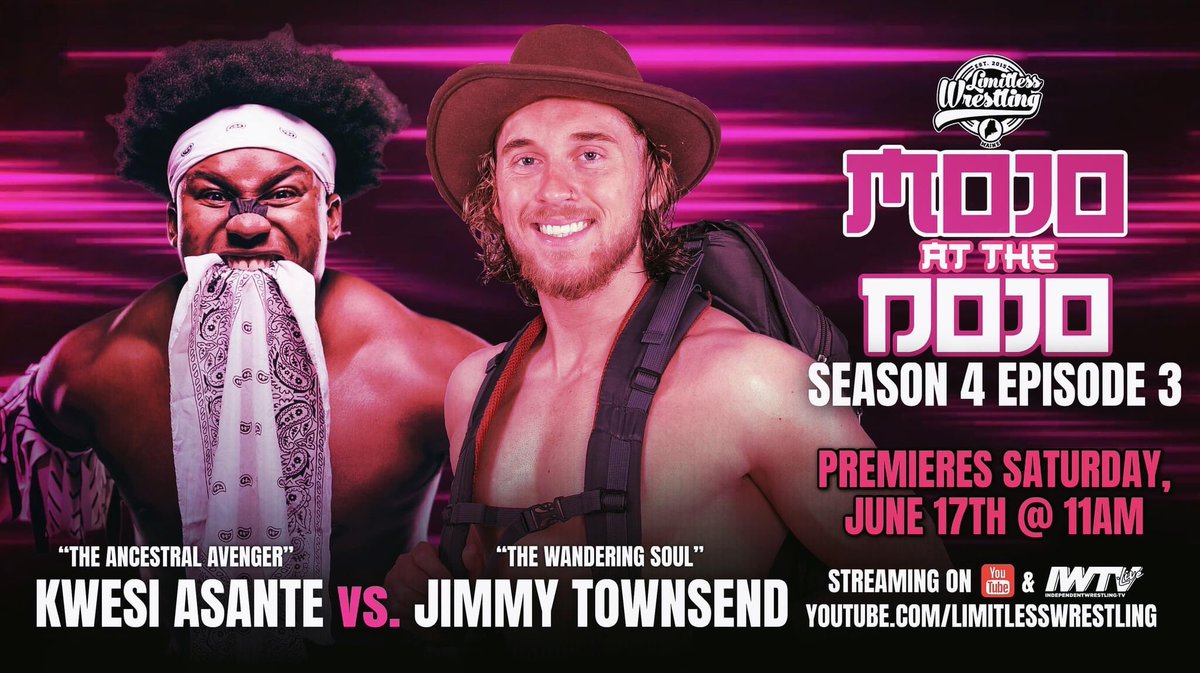 LWMaine's tweet image. THIS WEEK on Mojo At The Dojo!

Kwesi Asante looks to build off his first victory @LetsWrestle207 this past weekend as he squares off with Australia’s Wandering Soul, Jimmy Townsend!

📺 Tune in Saturday @ 11AM on IWTV or YouTube.com/LimitlessWrest…!