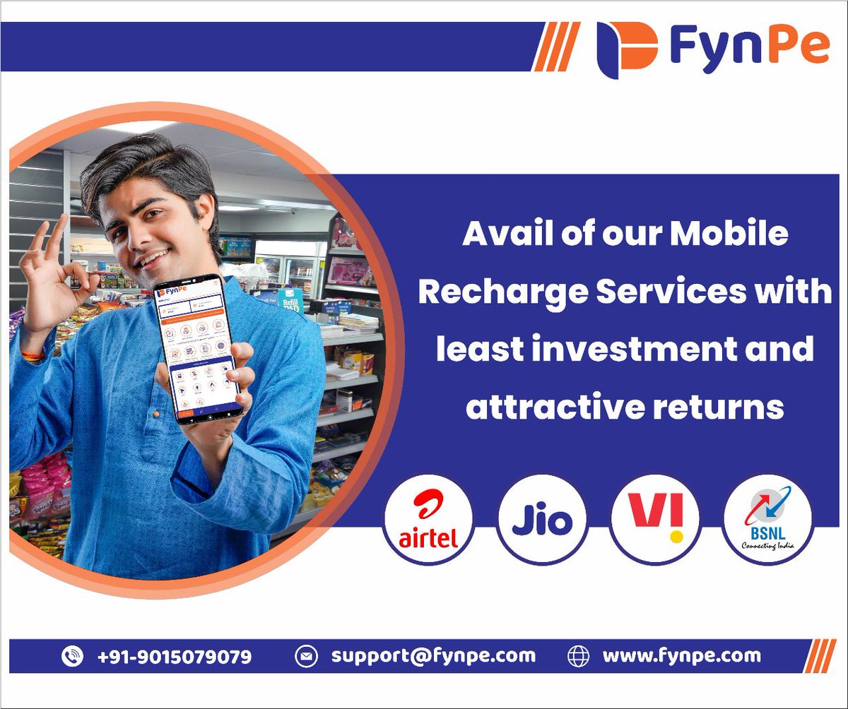 Avail of easy Mobile Recharge options and earn attractive commission, from FynPe ! Call us today to know more.
#MobileRecharge
#RechargeOnTheGo
#EasyMobileRecharge
#QuickRecharge
#TopUpYourMobile
#StayConnected
#RechargeAnywhere
#ConvenientRecharge
#SeamlessRecharge