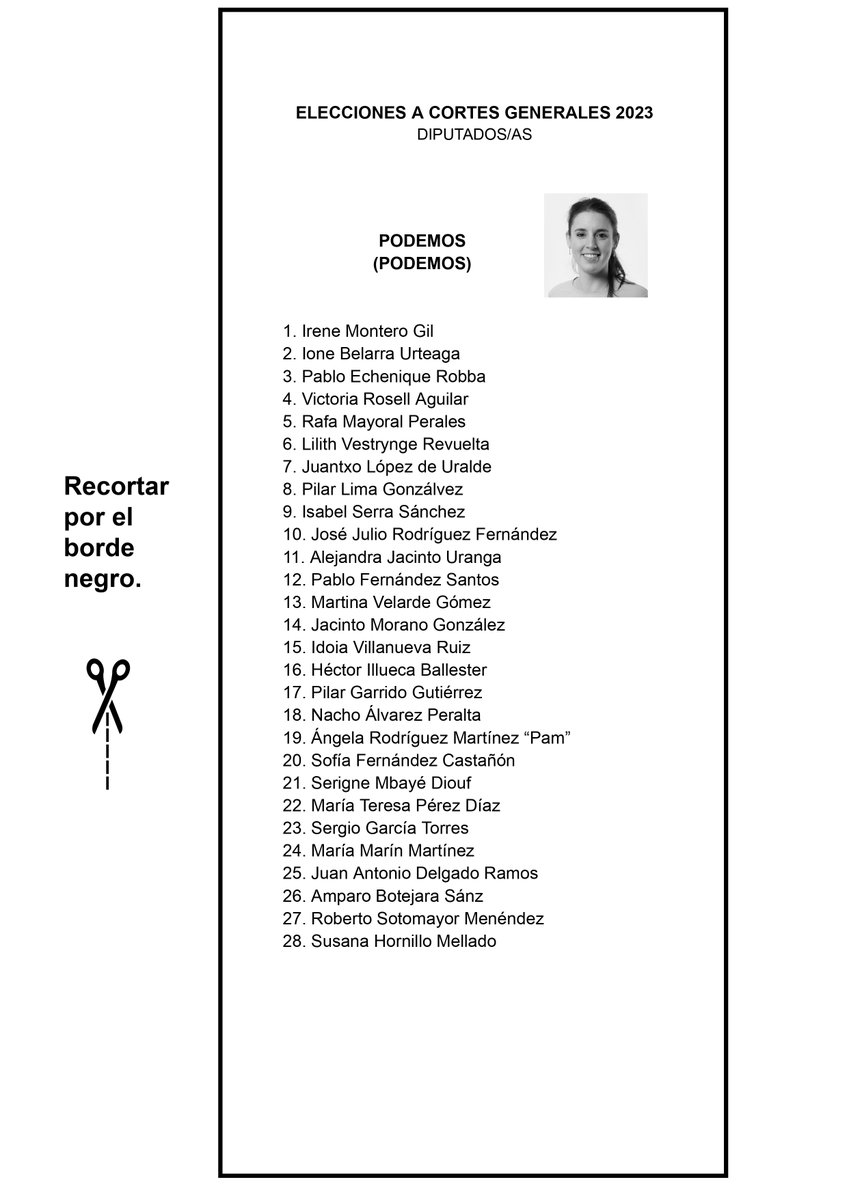 O se incluye a Irene Montero en las listas de Sumar, o la plataforma fake de Yolanda Díaz verá muchas papeletas como esta en muchos sobres a lo largo y ancho de toda España. #SinIreneNoSeSuma