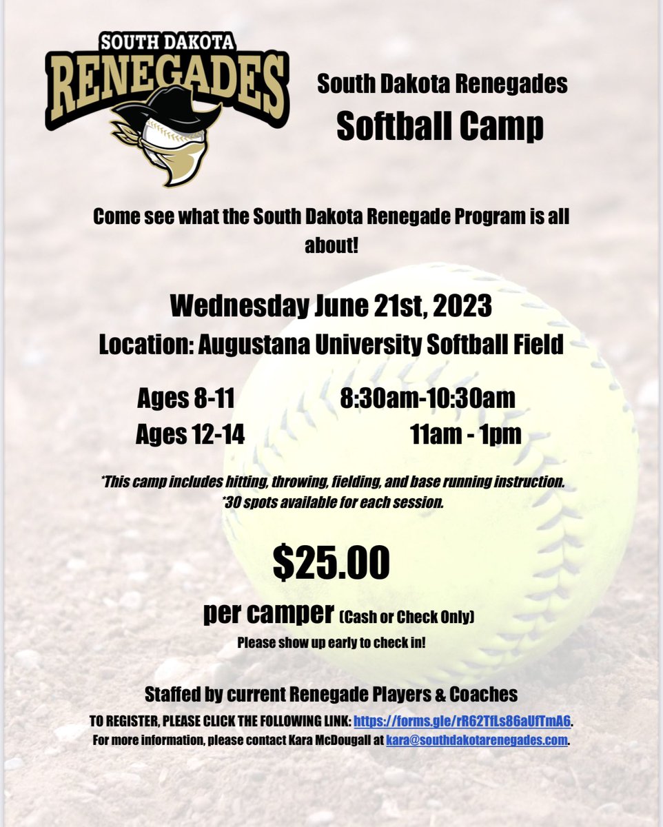 Hope to see everyone at this camp hosted by the Renegades coaches and older players. Get registered early as we expect this to fill up fast!

forms.gle/rR62TfLs86aUfT….