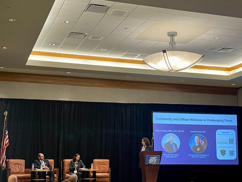 ijisinstitute's tweet photo. Jennifer Read, Commander of Mental Health at @houstonpolice, and @Wayne_Young , CEO of the @TheHarrisCTR  opened a dialogue about officer wellness and mental health at the #IJISCommunityForum. These panelists discussed the collaborative practices and resources being implemented by Houston PD, emphasizing data analysis and technology for the betterment of their officers and, ultimately, the greater community's wellness and #mentalhealth.
