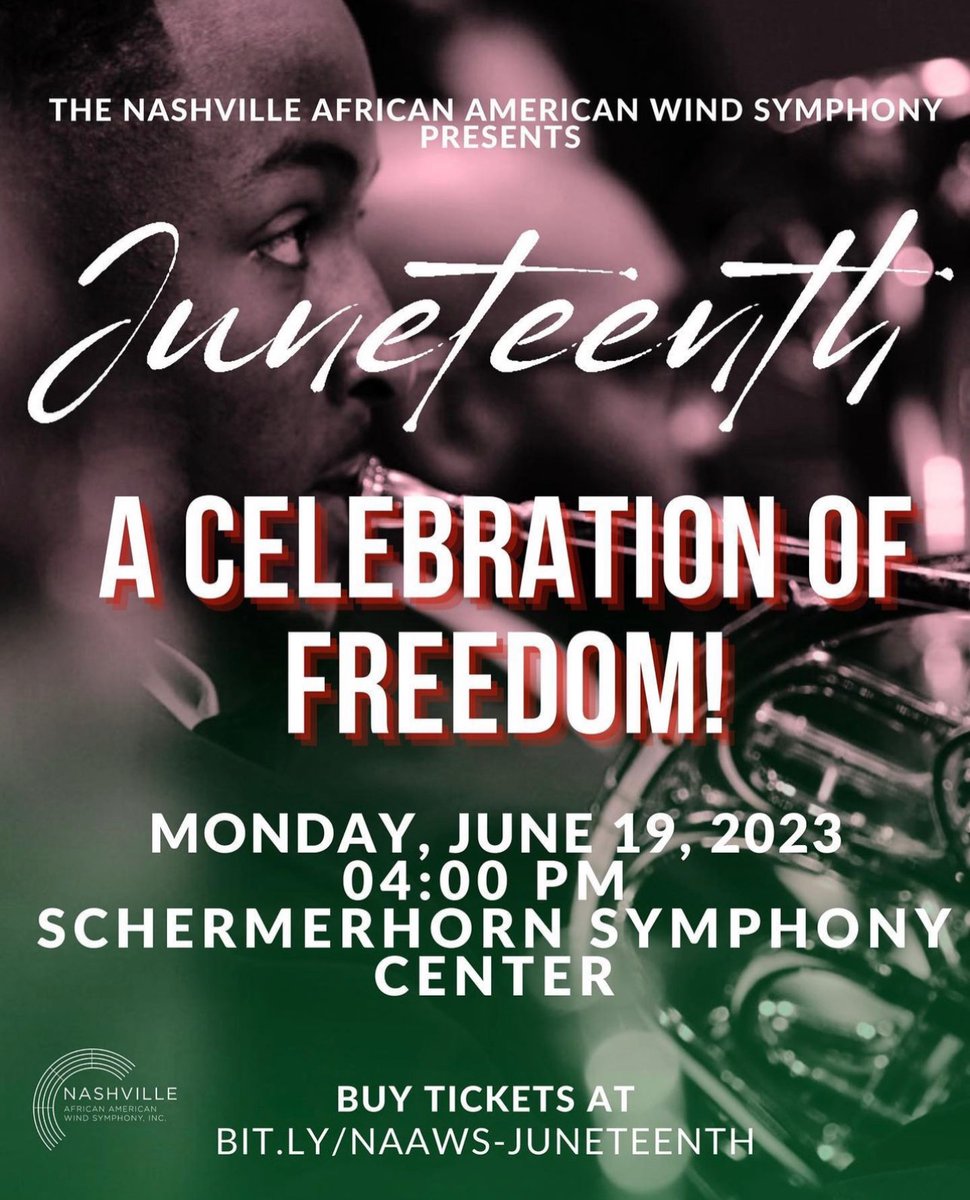 LaVergneHSBand's tweet photo. Our Band Director, Mr. @RontrellC5  Callahan will be performing and conducting the @NAAWS_Music 
 on Monday, June 19th at the Schermerhorn Symphony Center in Nashville, TN. Tickets are available. It’s going to be a fantastic Juneteenth Concert! 
@LHSintheNews 
@nashvillesymph https://t.co/naWdC9q1LU