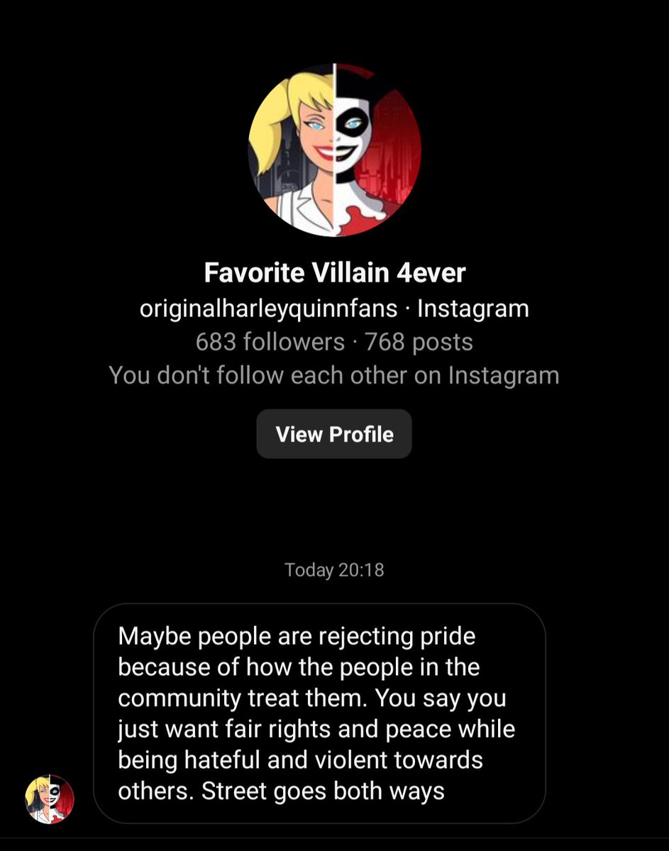 awarmthinside's tweet image. Apparently if you support Pride you are violent and hateful. This is a direct message I got in reply to my comment on DC post concerning pride