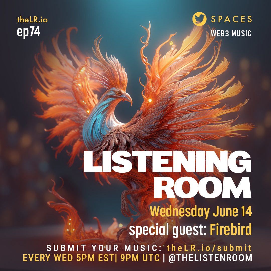 TheListenRoom's tweet photo. Little over an hour before we enjoy #web3music from around the world, and have an awesome conversation with @firebirdCNFT 

w/ you hosts @rc_1137, @KydJuse &amp; @dsqise 

Set your reminders: 
https://t.co/1L9AK8B6mb

#theLR @ListeningRoom https://t.co/Kvq5h1MaW2