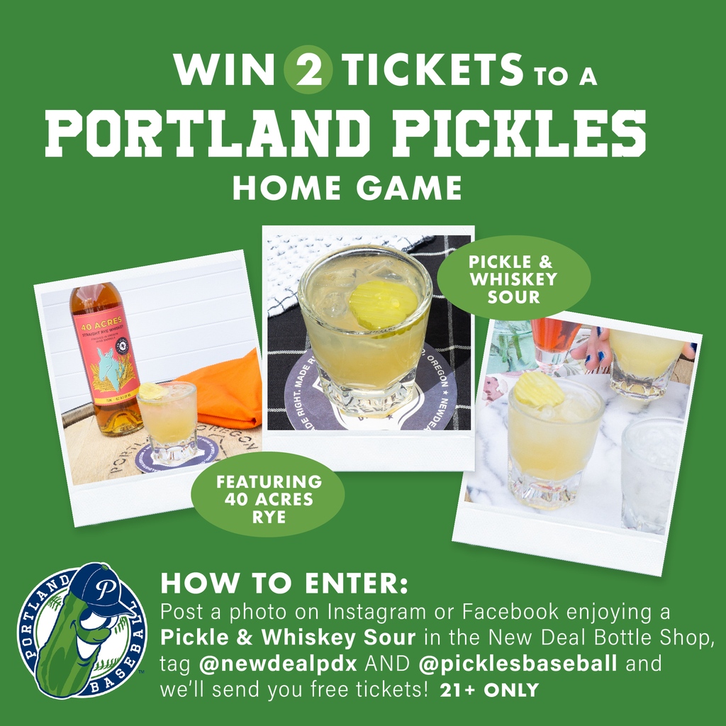 New Deal Distillery & Bottle Shop (@newdealpdx) on Twitter photo It's a pickle party and everyone is invited! Win 2 free tickets for Pavillion seating at a Portland Pickles home game!
Go to our Instagram or Facebook page for official rules on how to enter. Go <a href="/picklesbaseball/">Portland Pickles</a> !!!
#PortlandPickles #Oregonspirits #Craftspirits It's a pickle party and everyone is invited! Win 2 free tickets for Pavillion seating at a Portland Pickles home game!
Go to our Instagram or Facebook page for official rules on how to enter. Go <a href="/picklesbaseball/">Portland Pickles</a> !!!
#PortlandPickles #Oregonspirits #Craftspirits