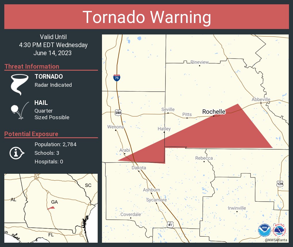 NWS Atlanta on Twitter "Tornado Warning including Rochelle GA until 4
