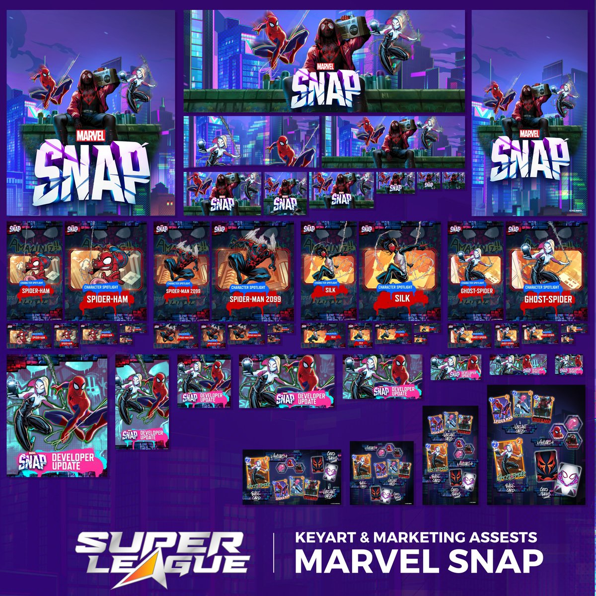 We’re thrilled to showcase our latest design assets for Marvel Snap’s new season: Spider-Versus!  

Our dedicated team has put in a multiverse-worth of effort to craft over 100 visually captivating design assets highlighting our beloved web-slinging heroes.