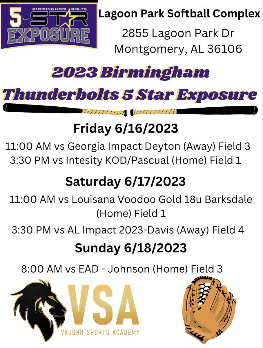 Looking forward to playing this weekend in Montgomery, Alabama at the Birmingham Thunderbolts 5 Star Exposure! <a href="/vaughnsports42/">Vaughn Sports Academy</a> <a href="/CoachMonti0105/">Mark Montimurro</a>