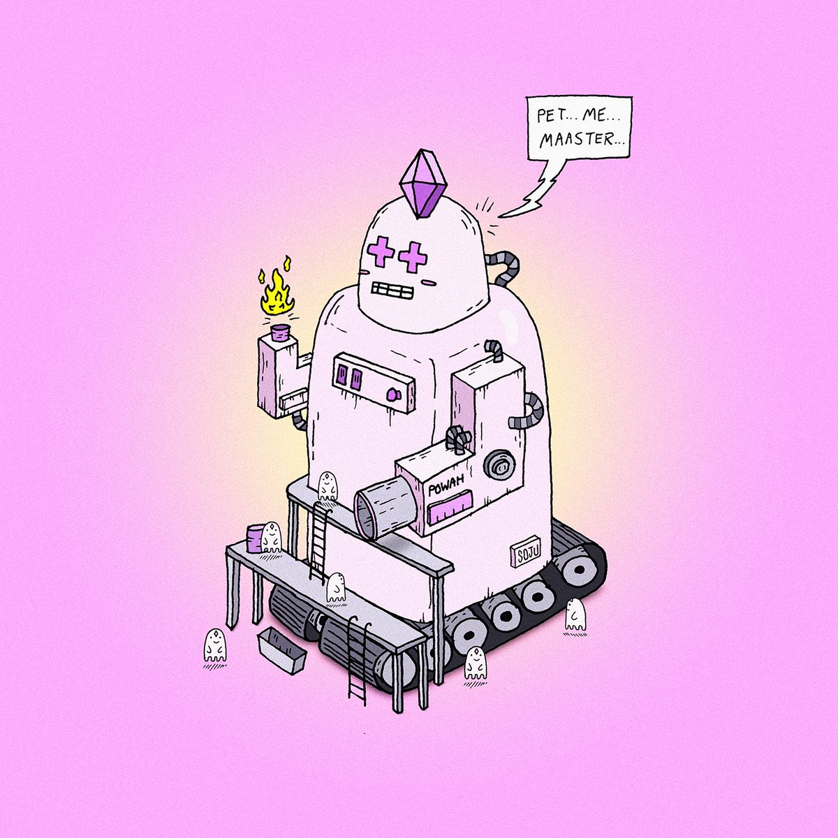 Beep boop gm 🤖✨
Prepare for frenly annihilation 💜

Artwork created for the <a href="/ThankAavegotchi/">Thank Aavegotchi</a> Vultron Hackathon 👾