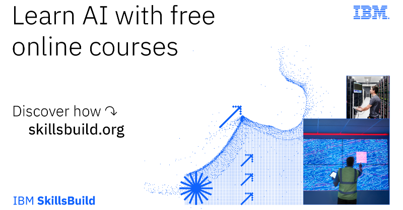 IBM's tweet photo. #AI tech skills are in demand, growing the need for skilled workers by 40% in the next five years according to CNBC. Prepare for a job in tech and beyond with #IBMSkillsBuild free verified credentials.