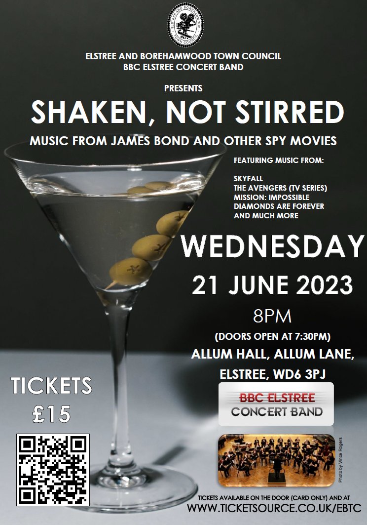 BBCECB's tweet image. Only a week to go until our Shaken, Not Stirred spy themed concert at Allum Hall. Get your tickets here: ticketsource.co.uk/whats-on/boreh…