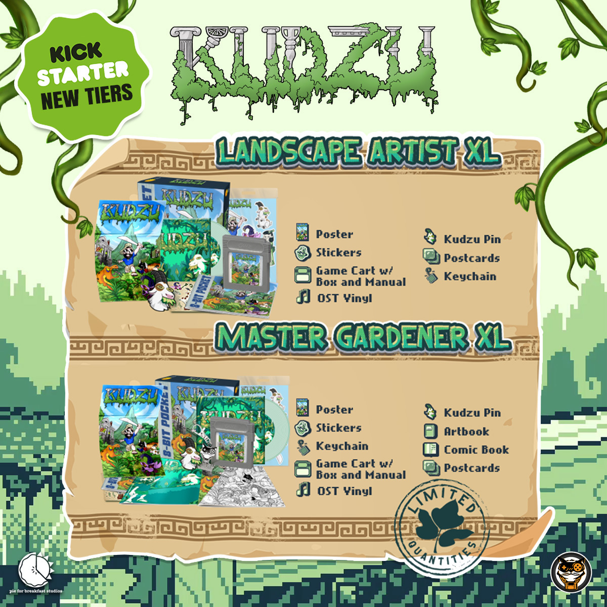 🌿🎧 Attention all gamers and vinyl lovers! 🎧 🌿

🔓 Get ready for a double dose of awesomeness! Introducing our NEW limited tiers: Landscape Artist XL and Master Gardener XL! 🔓

🎨🌻 Unlock exclusive rewards, including Kudzu's Original Soundtrack on VINYL, and level up your