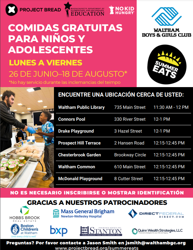Save the date for Waltham Boys &amp; Girls Club's Summer Eats Kick off on June 26th from 11 am - 1 pm on the Waltham Common! 

This federally funded Summer Eats Nutrition Program provides free meals to all kids &amp; teens 18 &amp; under from June-August. 

See more: city.waltham.ma.us/home/news/save…