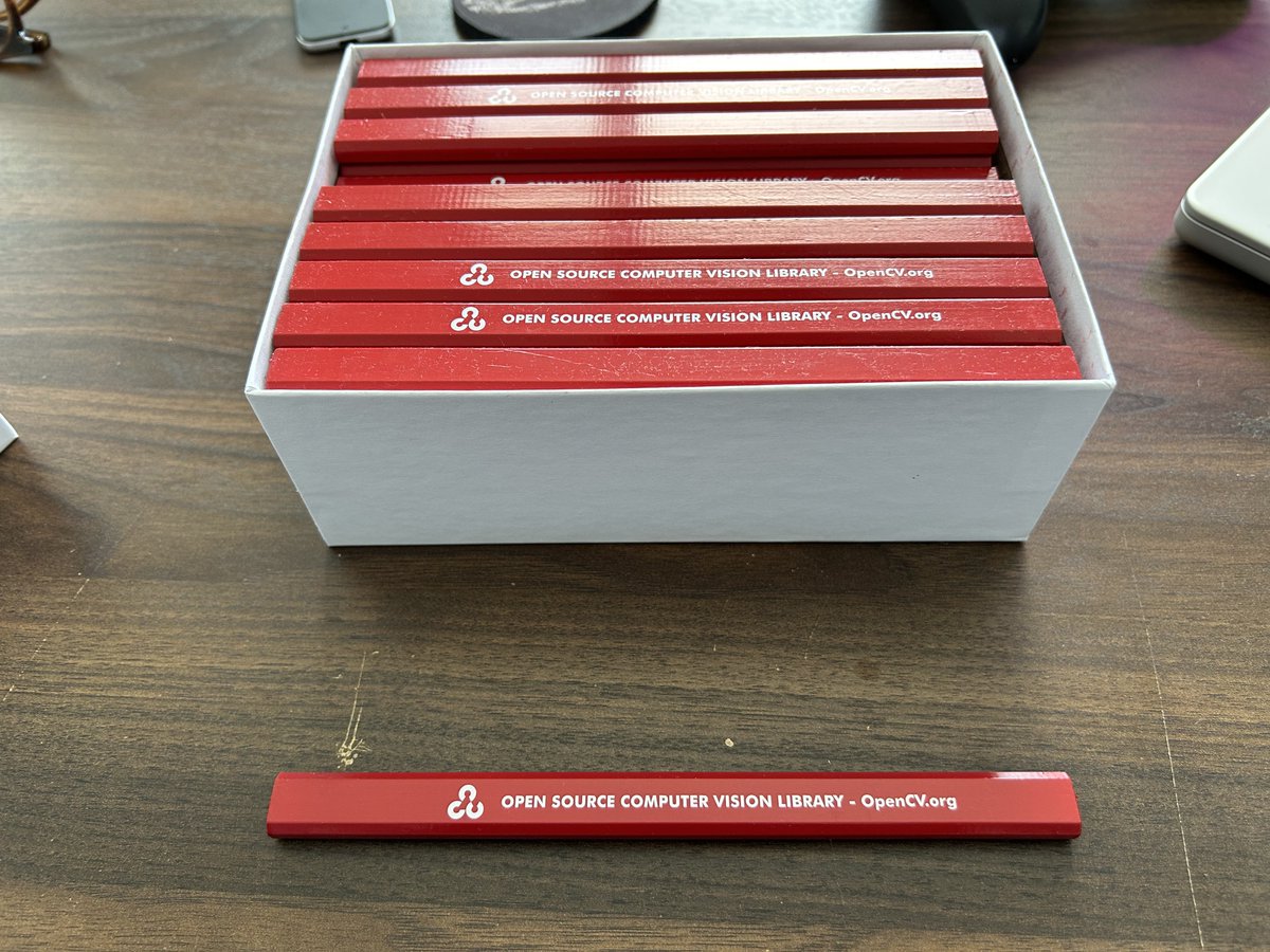 The coolest trade show merch I have ever been allowed to make. Carpenter pencils in red, with red lead. Limited edition for #CVPR2023 only at the OpenCV booth, num. 1426.