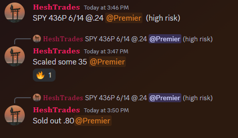HeshTrades's tweet photo. Traded $SPY today 
2 for 2 
436P 233% - Traded a wedge breakdown

438C 80% - Bought the dip on Powell conference https://t.co/aIZF7edeZI