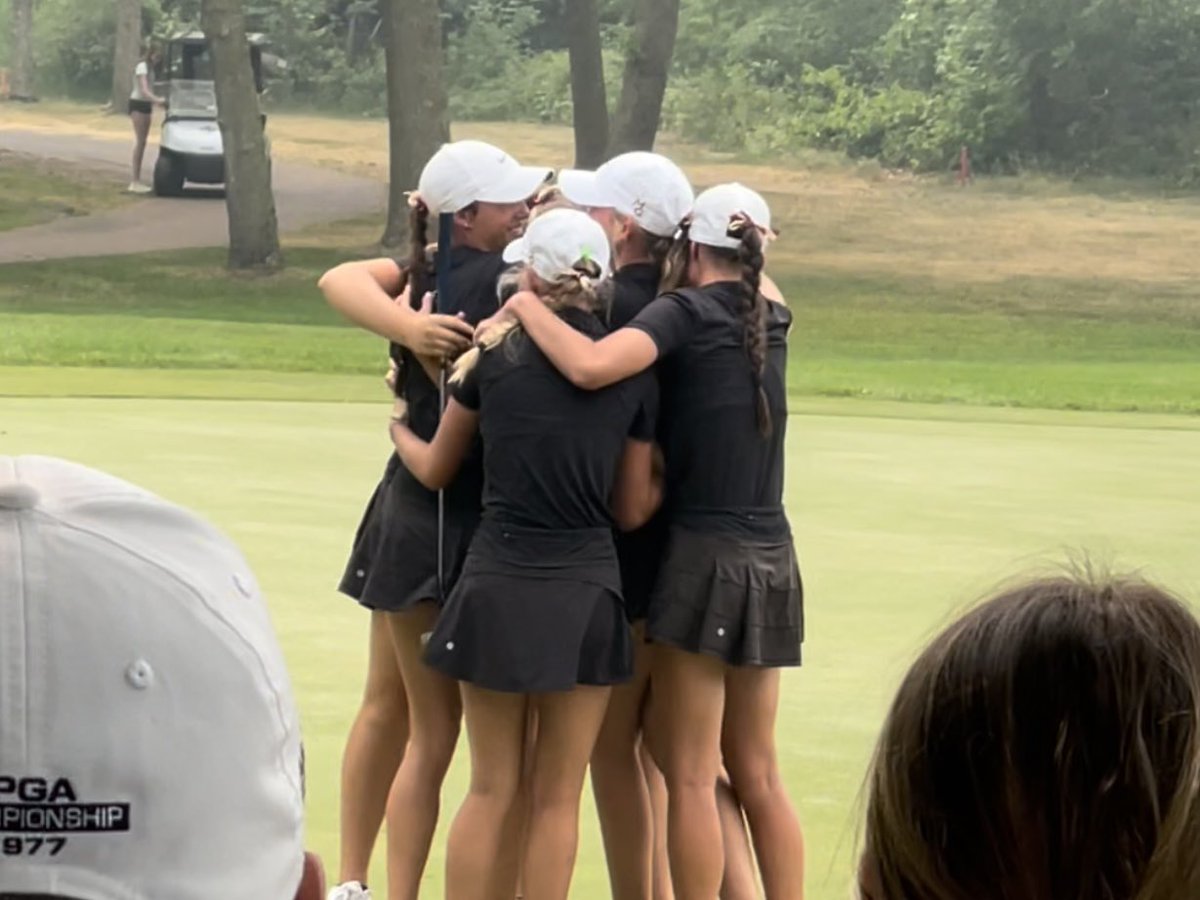 MGSHPrincipal's tweet photo. STATE CHAMPIONS!!! The first in school history for our Crimson Girls’ Golf Team! #FearTheLeaf https://t.co/oxPBq2psy8