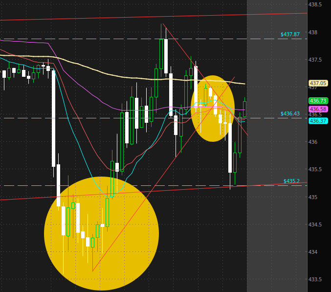 HeshTrades's tweet photo. Traded $SPY today 
2 for 2 
436P 233% - Traded a wedge breakdown

438C 80% - Bought the dip on Powell conference https://t.co/aIZF7edeZI