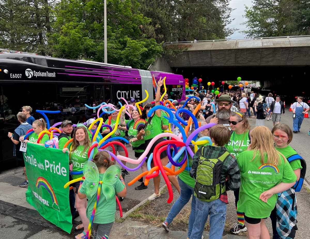 Arcorafound's tweet photo. We had an absolute blast with our @DeltaDentalWA colleagues at #SpokanePride! Thank you to everyone who stopped by our booths and shared a smile. See you next Sunday at Seattle Pride. 🎉🏳️🌈 https://t.co/KH73BzM8u1