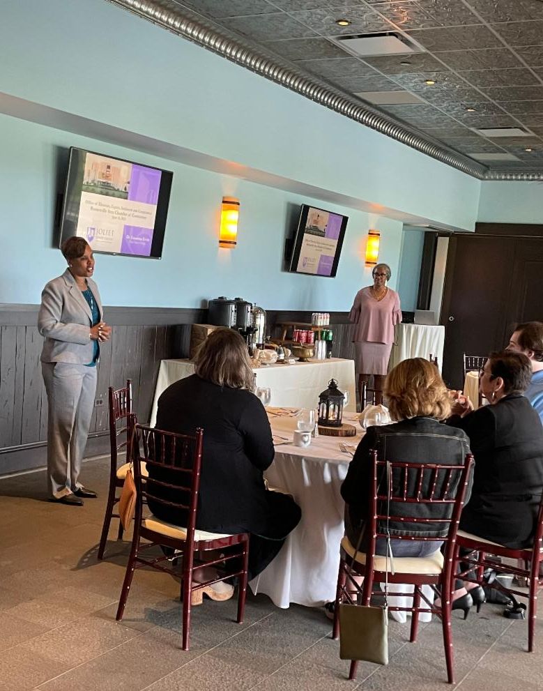 I had a wonderful time at this past Romeoville Chamber Luncheon where I had the pleasure to converse with and hear from the amazing Dr. Escortina Ervin from JJC as she presented on reframing disability awareness in the district.