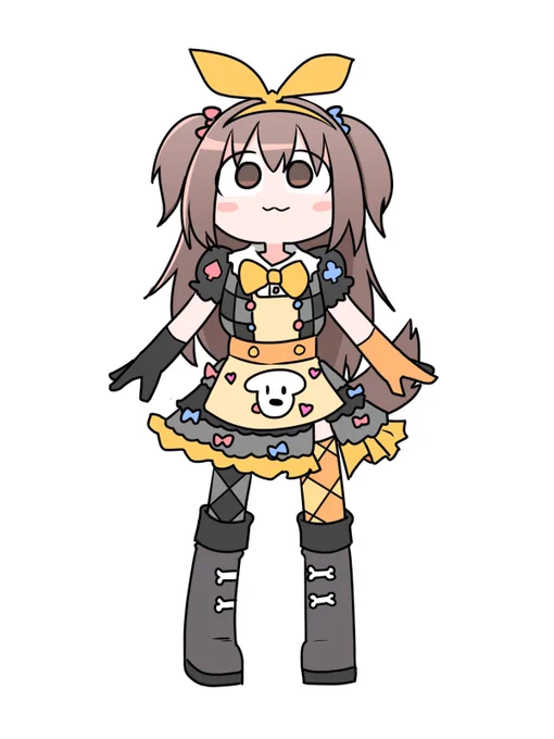 ころさんのイメージカラーの黄色とダークなカラーを混ぜたアリスっぽい感じのころさん! #戌神ころね新衣装予想図 #できたてころね