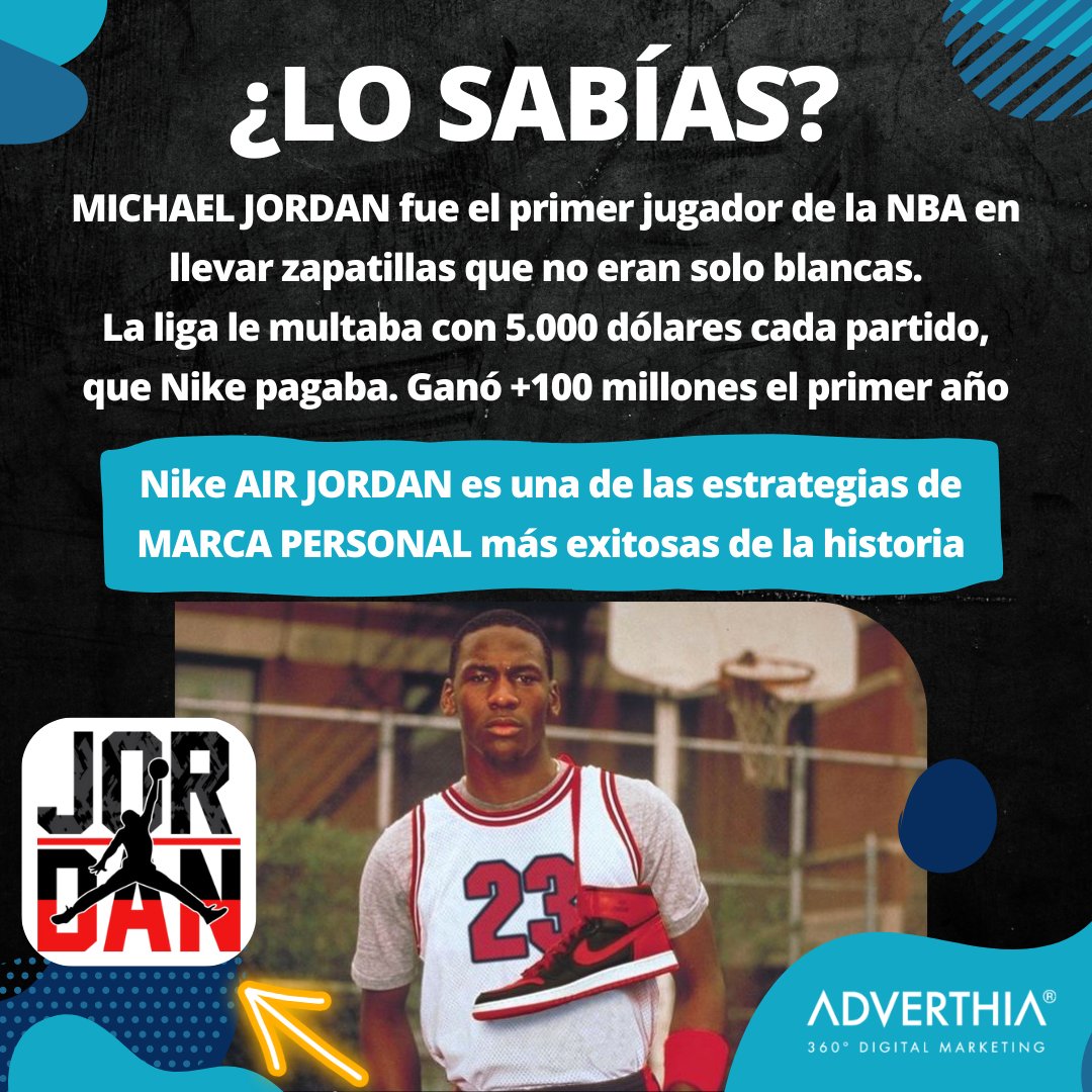 adverthia's tweet photo. 🏀¿Te parece una de las mejores #estrategias de #MarcaPersonal de la historia?

✔️#MichaelJordan y #Nike apostaron por el #branding personal del jugador
✔️Pagaban 5K dólares cada partido a la #NBA por no cumplir su normativa de colores
✔️Una auténtica revolución del #marketing https://t.co/LlNj2MPgEn