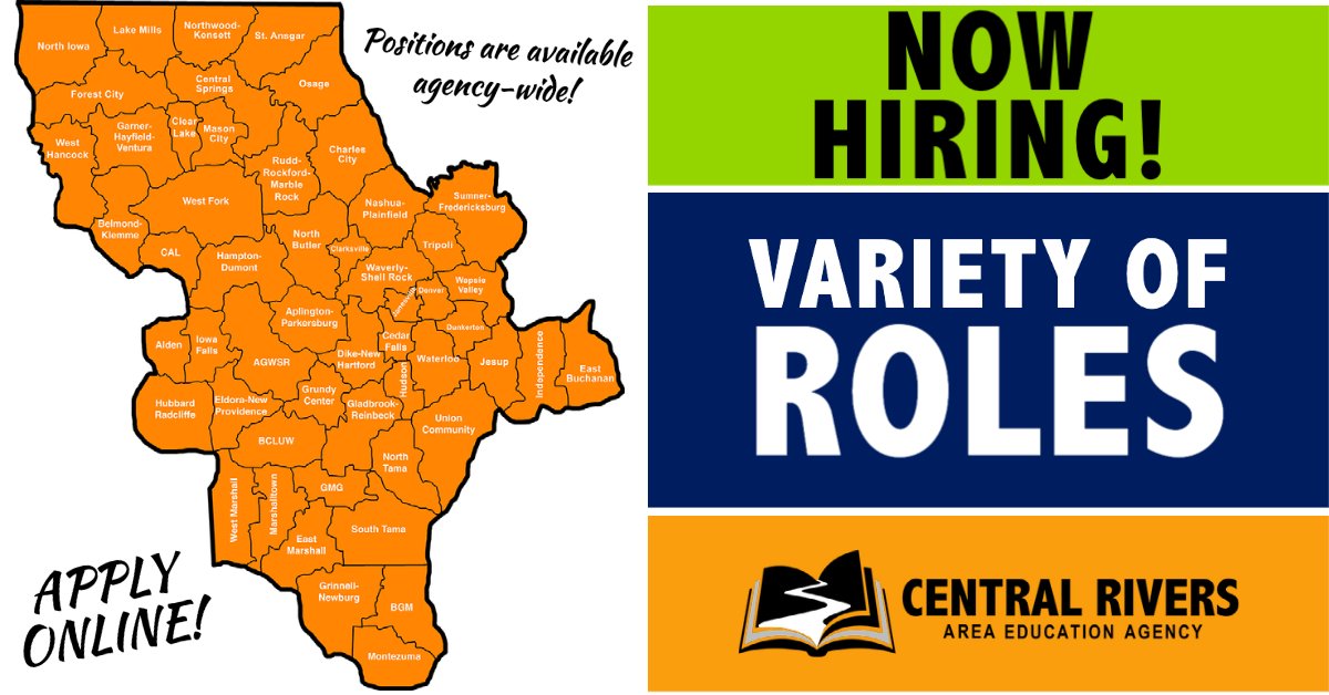 Do you like serving your community? Looking for a career change? Check out the variety of roles we’re looking to fill agency-wide! 🏫 Learn more about qualifications, other openings & apply online by visiting our careers page! bit.ly/3gqxDtV
#CRAEA #iaedchat #nowhiring