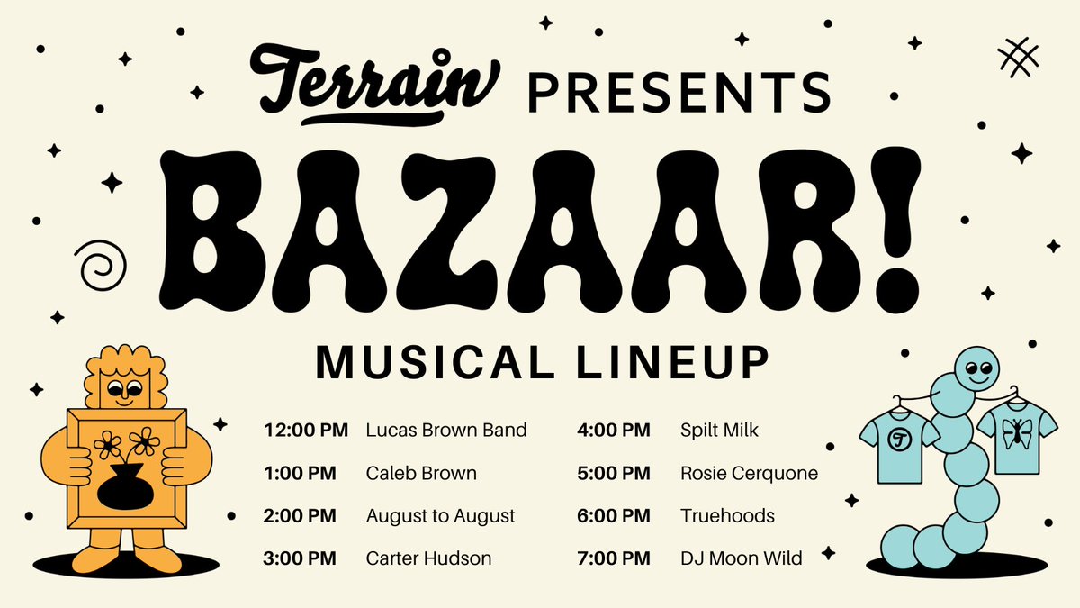 terrainspokane's tweet photo. We have some incredible local talent coming out to serenade us for Bazaar this Saturday! Check out the full musical lineup below! 🎶🎹🎙️🎷🎵🎸🎼🎻🎚️✨
#howbazaar #weallbuildthis #terrainspokane https://t.co/8OjBzQOF6w